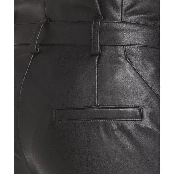 Lucy Paris Belted Paper Bag Waist Black Faux Leather High Rise Womens Sz L Pant - Picture 5 of 16